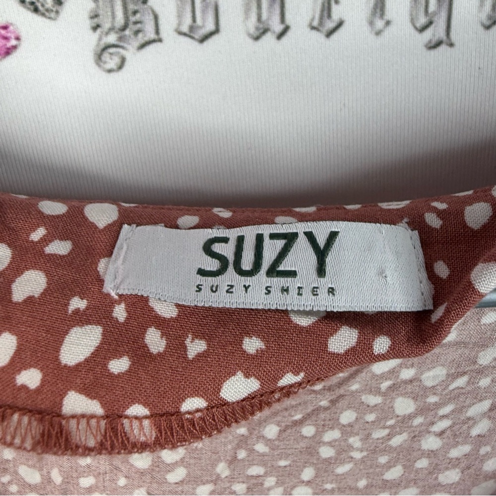 Suzy Sheir T-shirt top cropped orange dotted Women's Brown Polka Dot Top - Picture 7 of 10